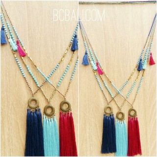 three color tassels necklace pendant gold caps beads